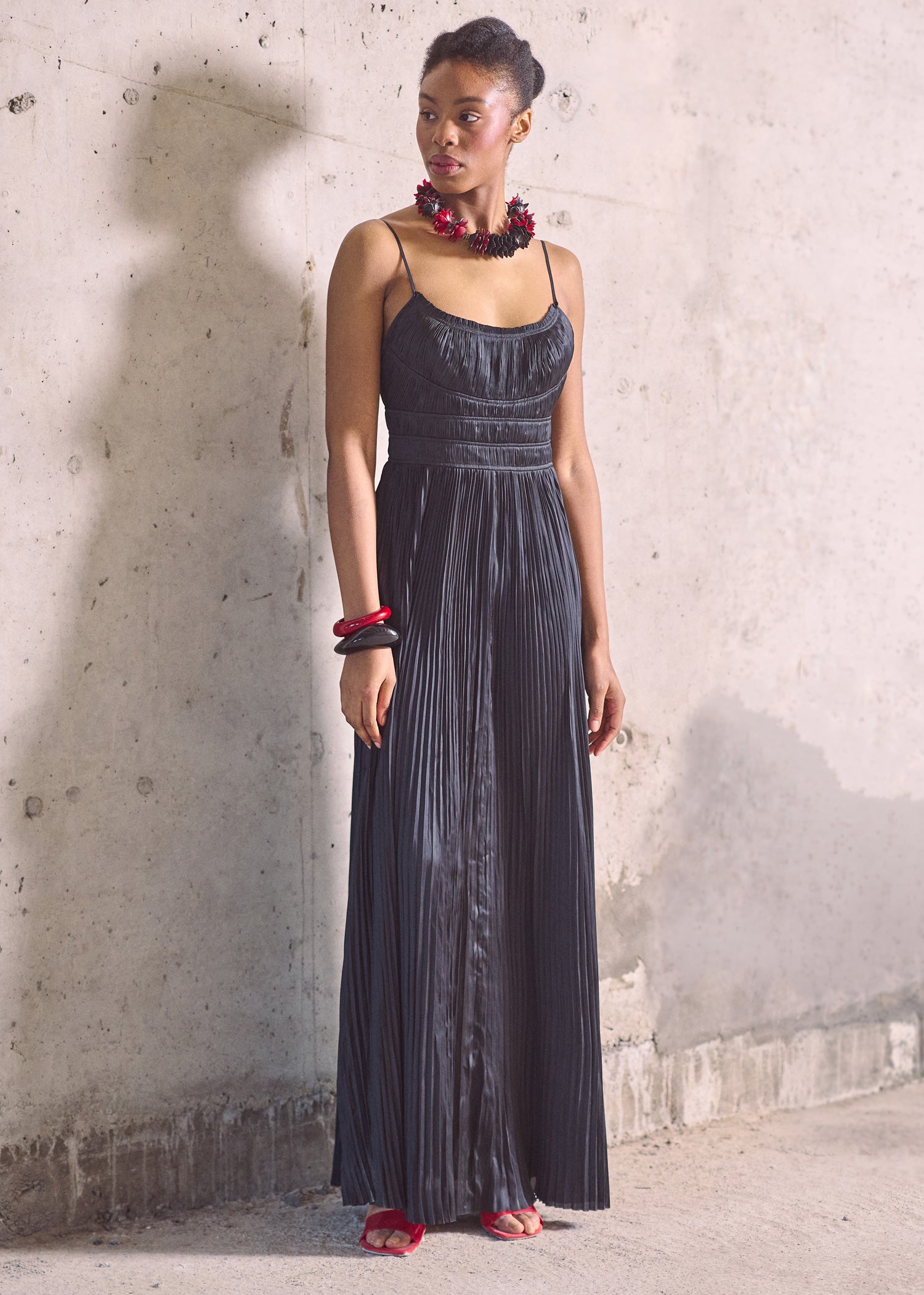 Reine Plissé-Satin Gown