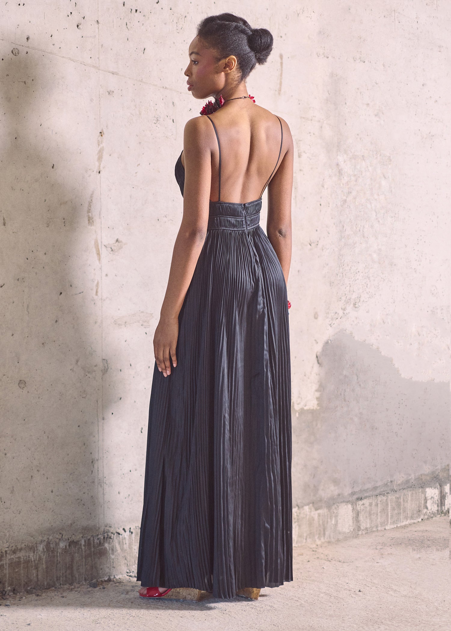 Reine Plissé-Satin Gown