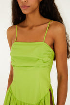 Green Birds Smocked Maxi