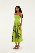 Green Birds Smocked Maxi