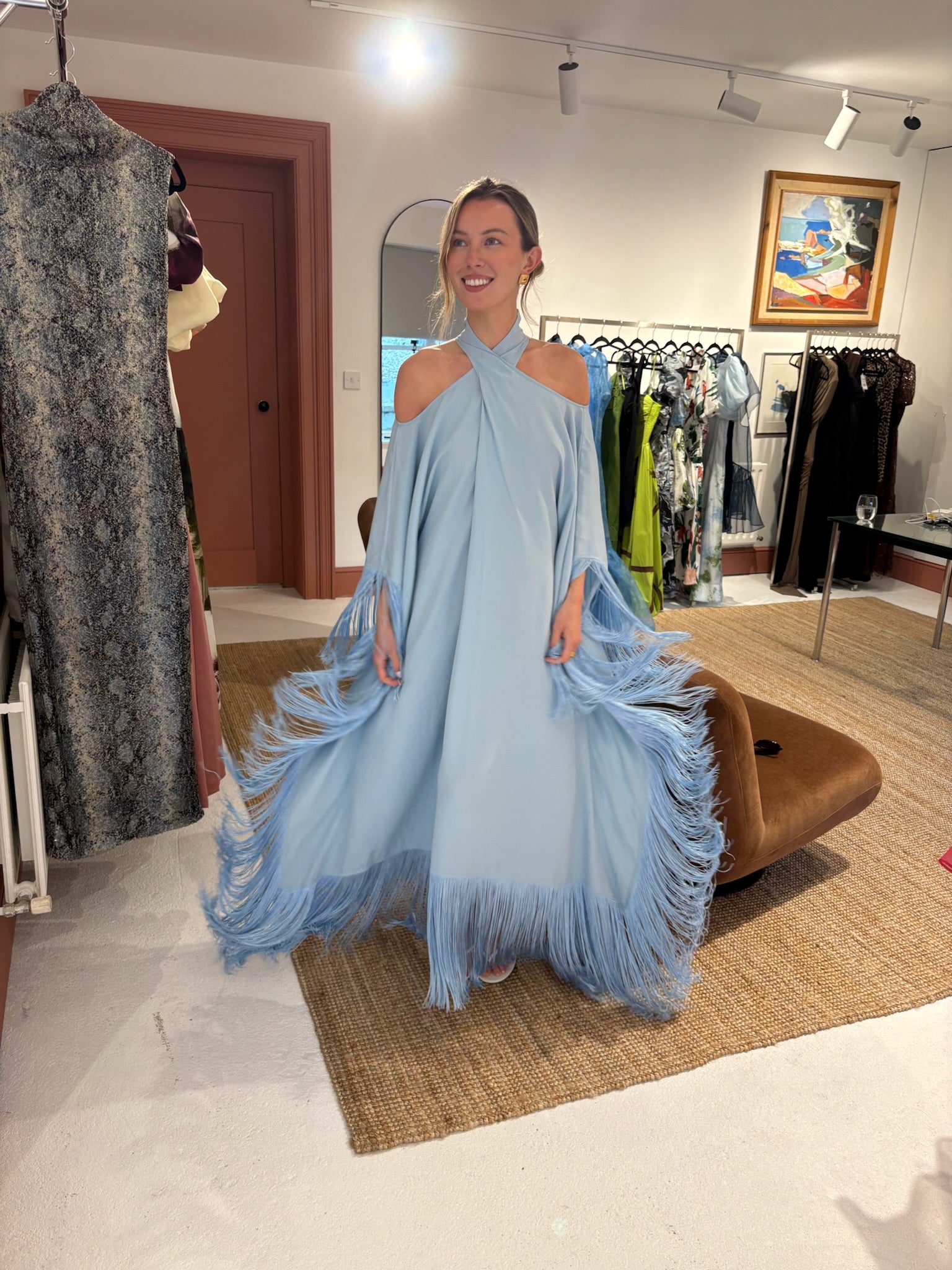 Divina fringe-trimmed kaftan dress