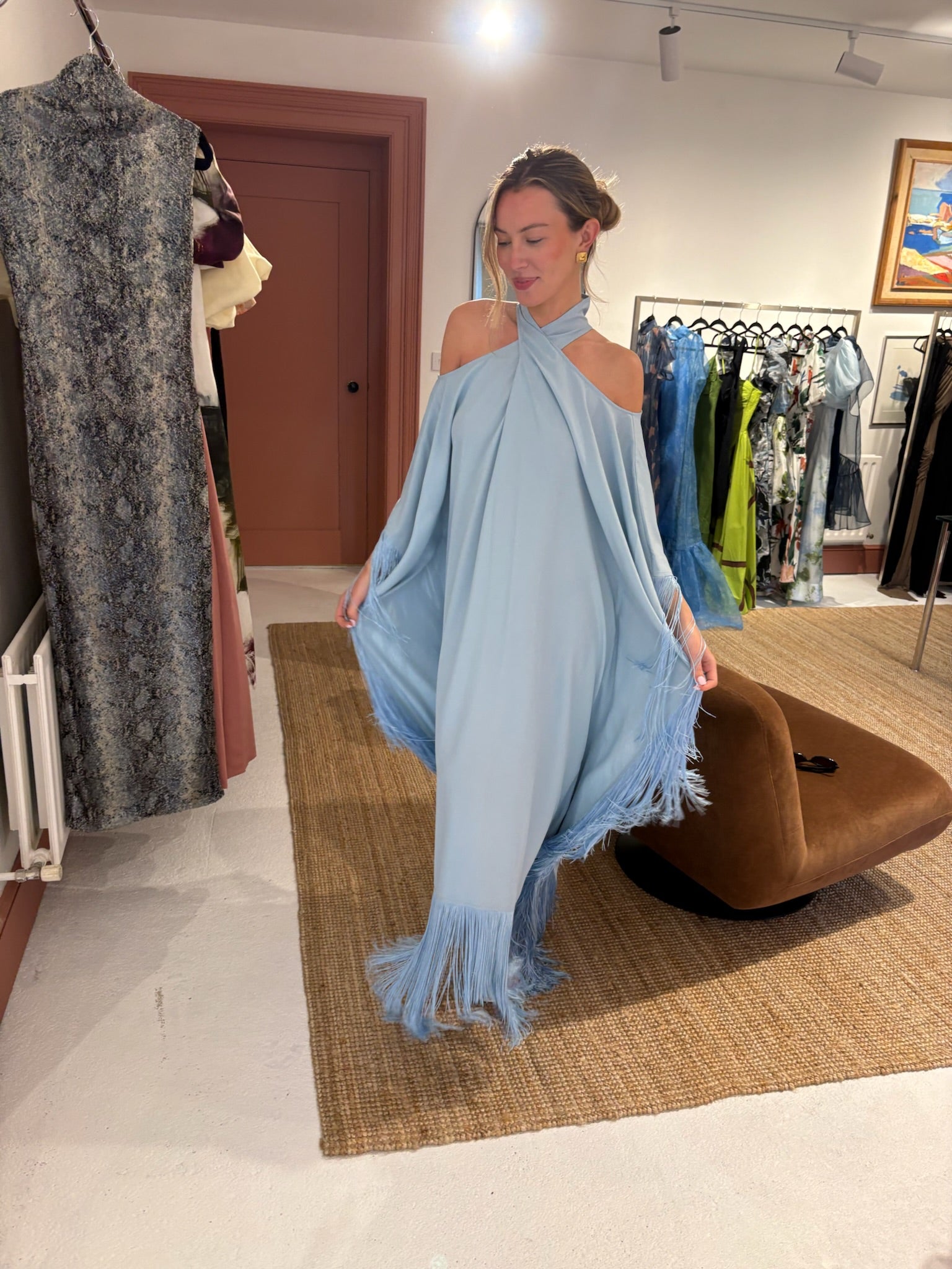 Divina fringe-trimmed kaftan dress