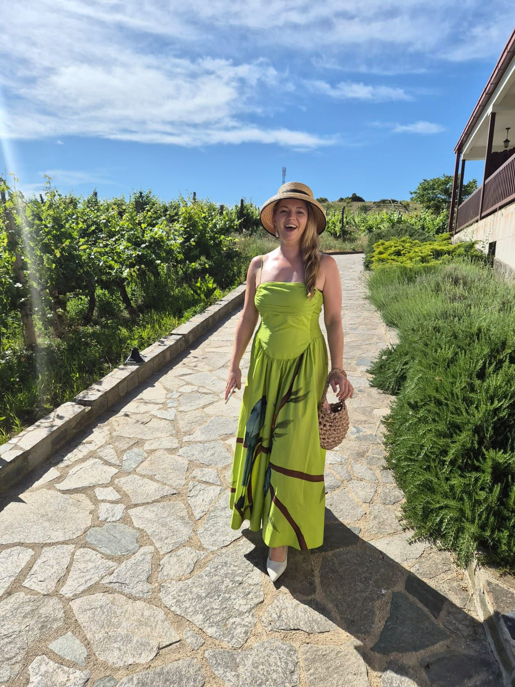 Green Birds Smocked Maxi