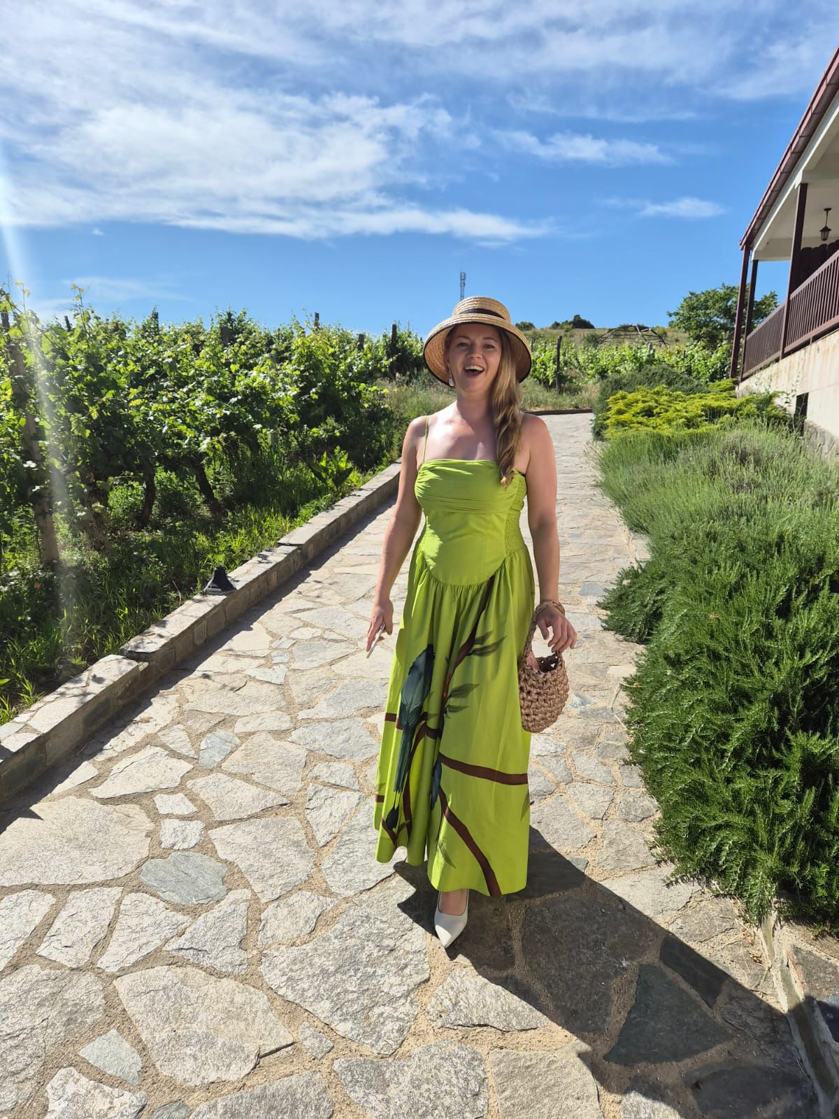 Green Birds Smocked Maxi