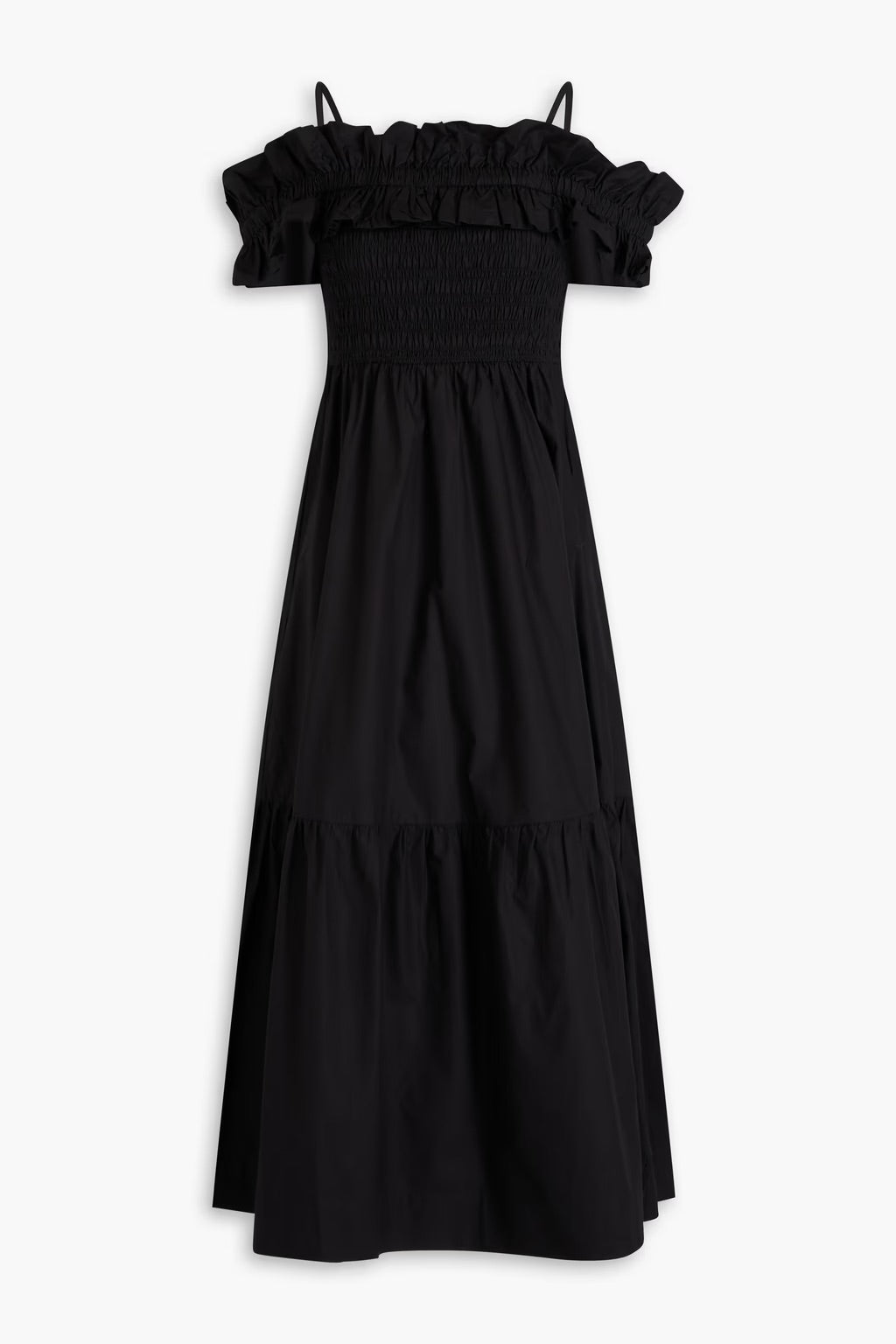 Cold-shoulder shirred poplin midi